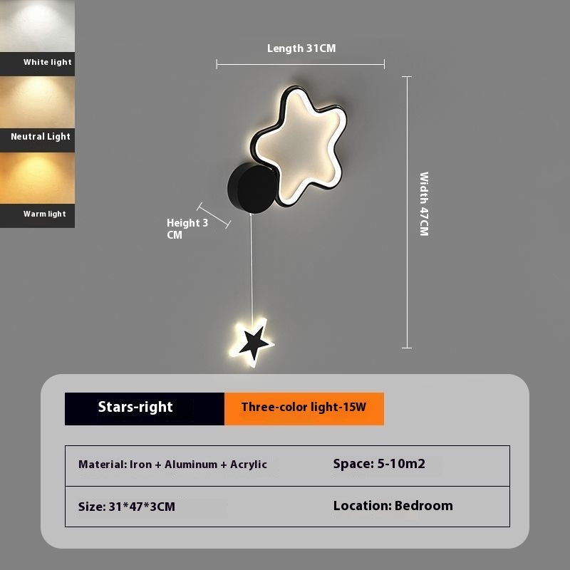 Lámpara de pared para dormitorio con forma de nube y estrella de cinco puntas | Proyect369