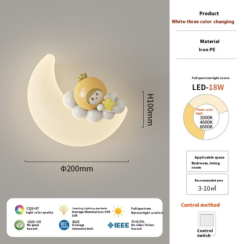 Lámpara de pared de noche con protección ocular y diseño de luna y viento color crema | Proyect369
