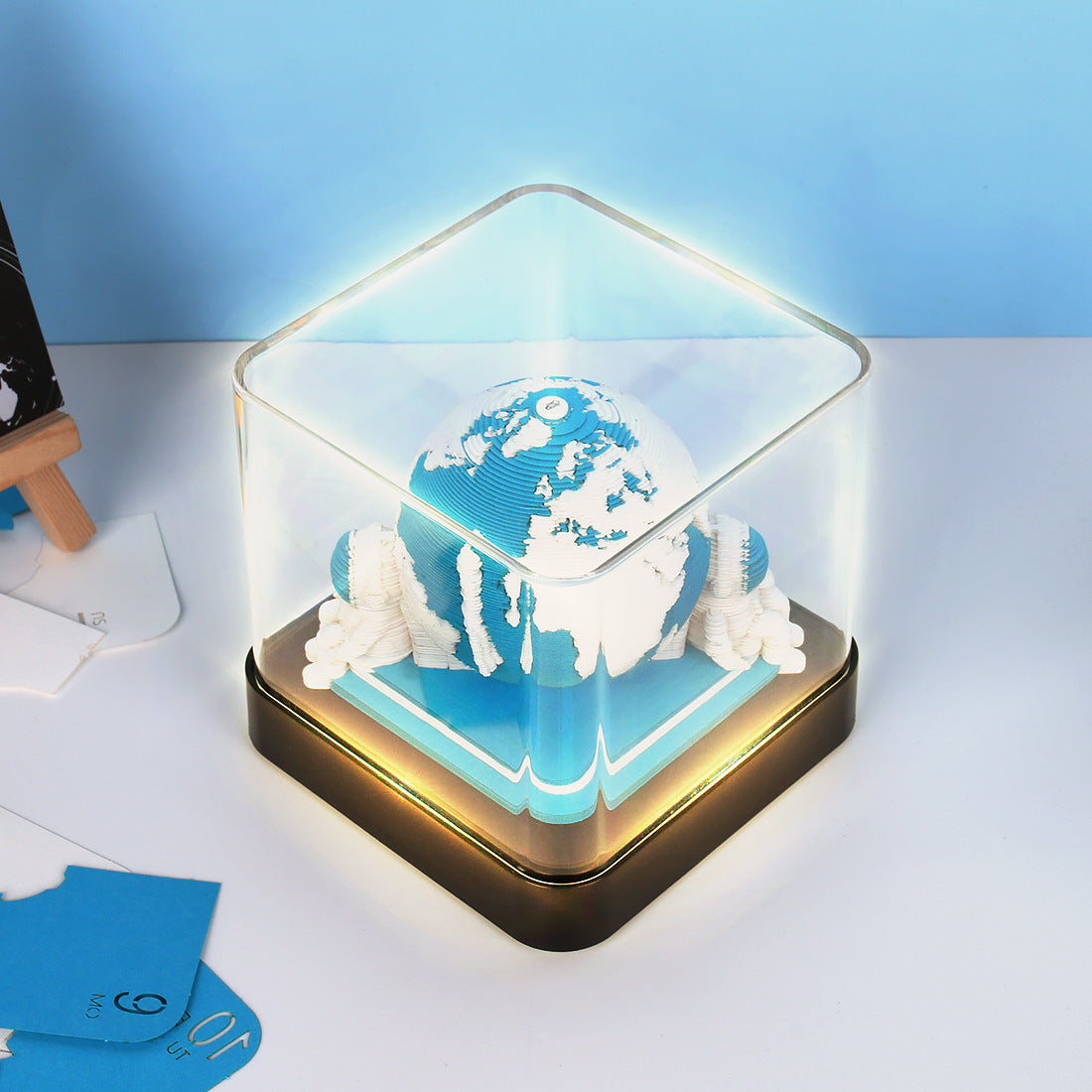Earth calendar luz panoramic 3d three-dimensional creativity paper carving escritorio calendar sticky notes - Earth Blue