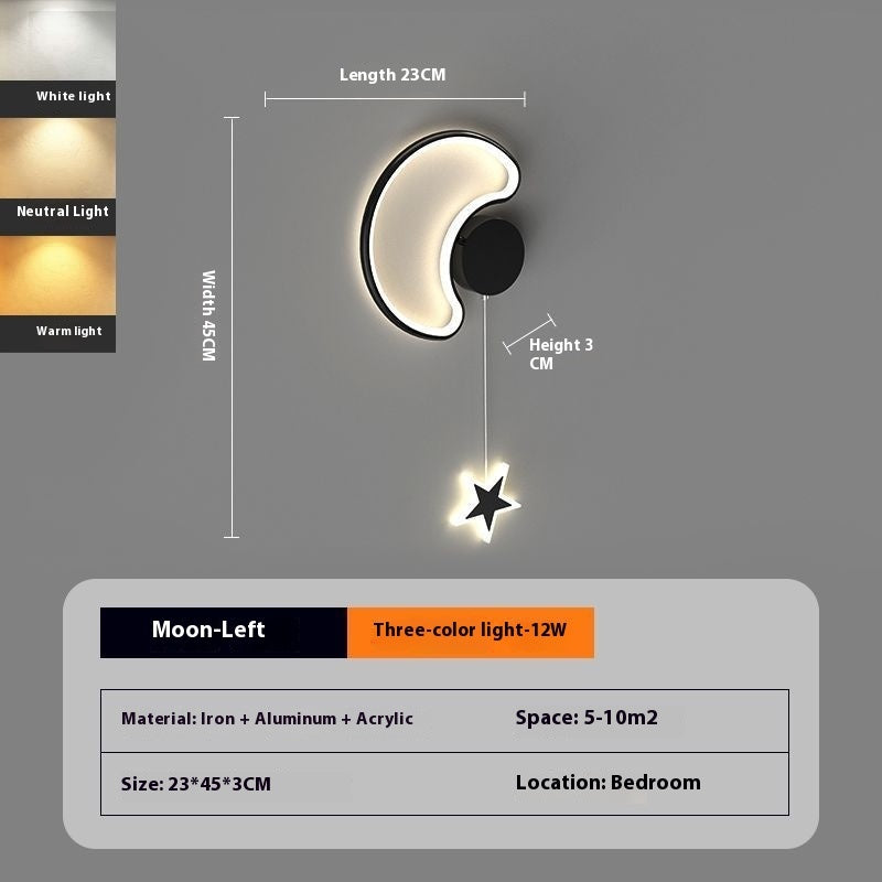 Lámpara de pared para dormitorio con forma de nube y estrella de cinco puntas | Proyect369