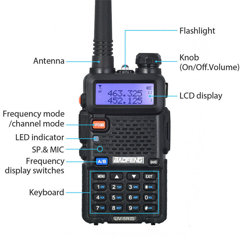 Baofeng uv-5r three segment walkie talkie vhf 220-226mhz uhf frequency dual antenna walkie talkie civil handpiece -