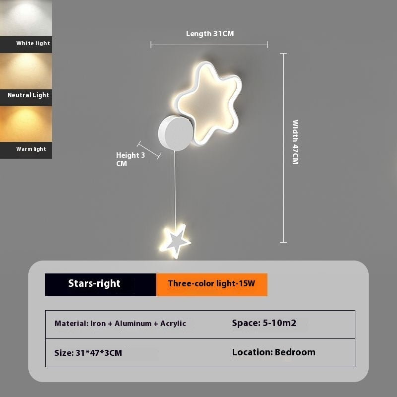 Lámpara de pared para dormitorio con forma de nube y estrella de cinco puntas | Proyect369