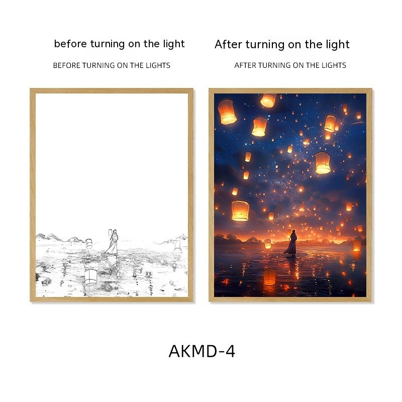 Pareja observa fuegos artificiales, iluminación curativa, pintura pequeña | Proyecto369