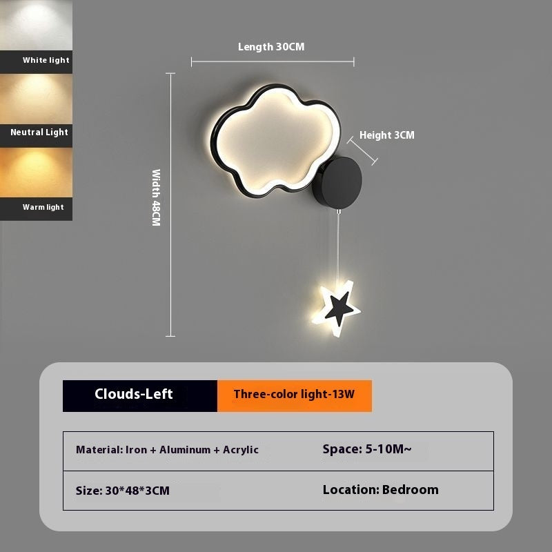Lámpara de pared para dormitorio con forma de nube y estrella de cinco puntas | Proyect369