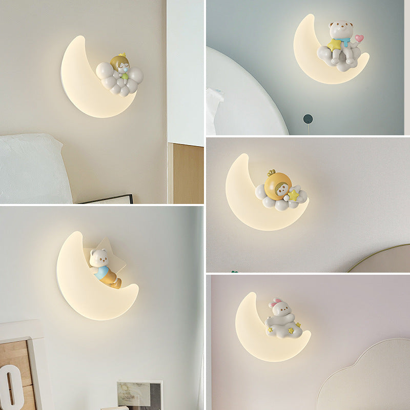 Lámpara de pared de noche con protección ocular y diseño de luna y viento color crema | Proyect369