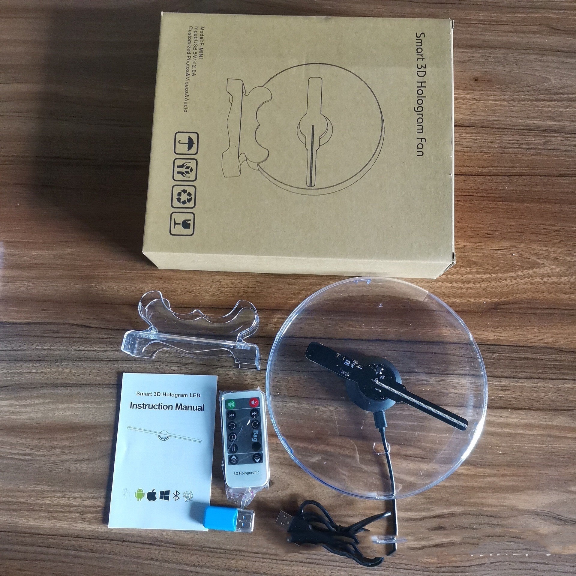 3D HD holográfico ventilador 18cm transmisión publicitario - Fuente de alimentación US 18CM