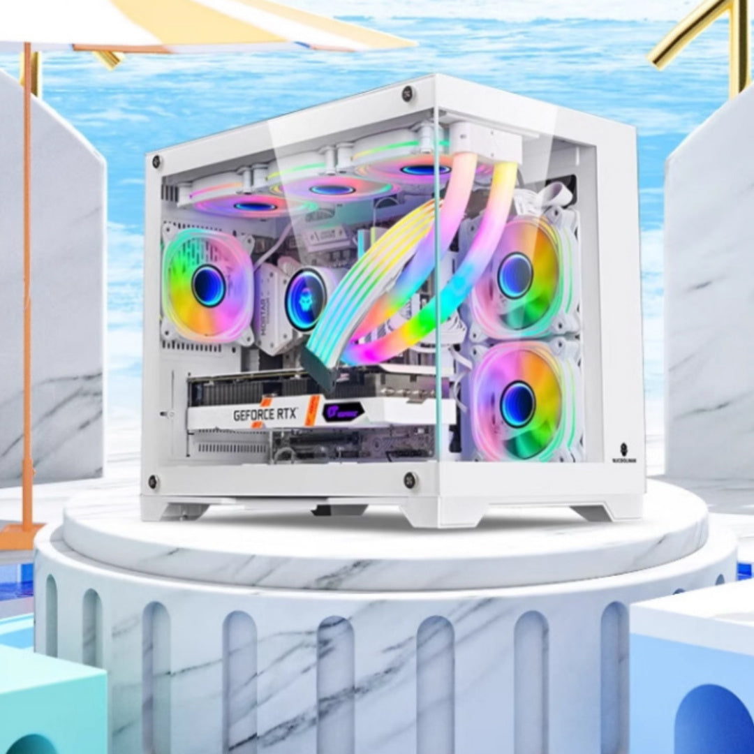 Panoramic glass 360 water-cooled escritorio computadora host - Black