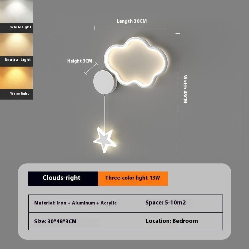 Lámpara de pared para dormitorio con forma de nube y estrella de cinco puntas | Proyect369