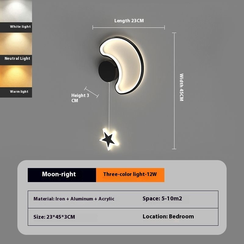 Lámpara de pared para dormitorio con forma de nube y estrella de cinco puntas | Proyect369