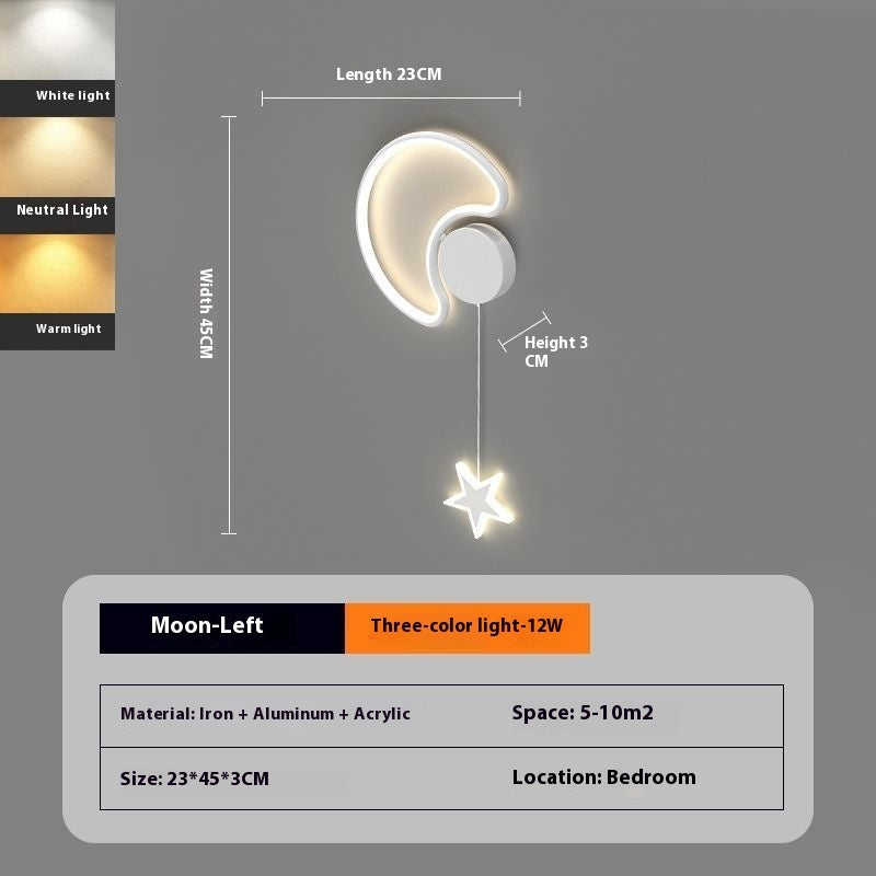 Lámpara de pared para dormitorio con forma de nube y estrella de cinco puntas | Proyect369
