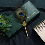 Retro peacock feather pen set - Green