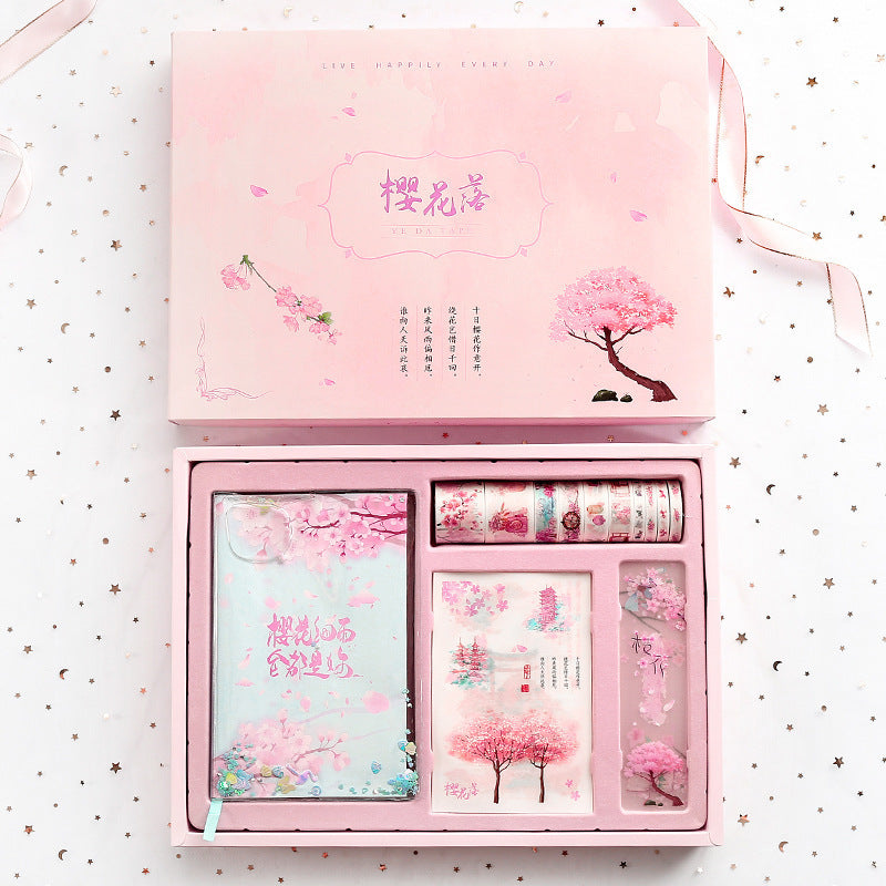 Cute creative cherry blossom hand ledger gift caja set - 1