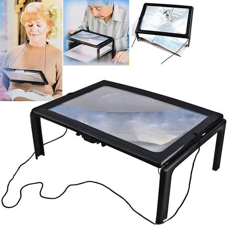Escritorio magnifying glass con 4 LED luces ultrathin a4 fullpage large reading magnifier the good gift para elders hy52