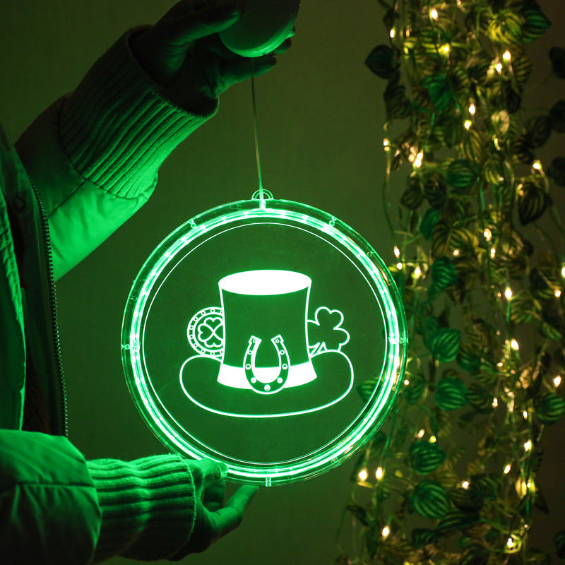 Lámpara LED 3D de color con forma de trébol y sombrero verde para decoración navideña | Proyect369
