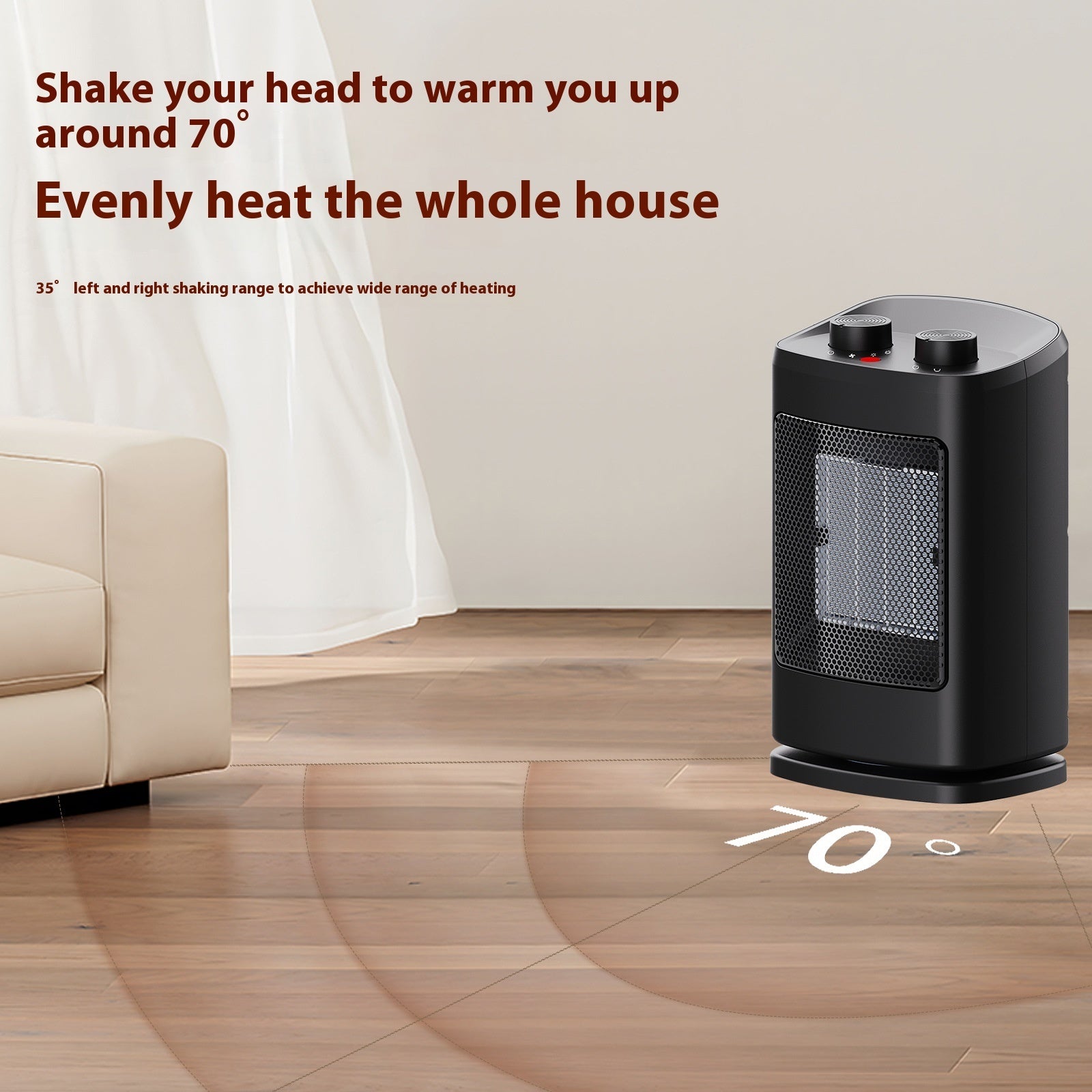 Calentador de escritorio pequeño con ventilador de aire caliente y calefacción cerámica PTC | Proyect369