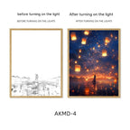 Pareja observa fuegos artificiales, iluminación curativa, pintura pequeña | Proyecto369