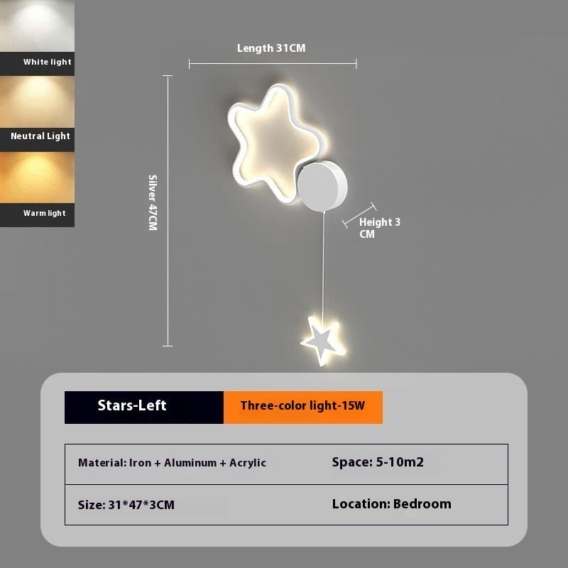 Lámpara de pared para dormitorio con forma de nube y estrella de cinco puntas | Proyect369