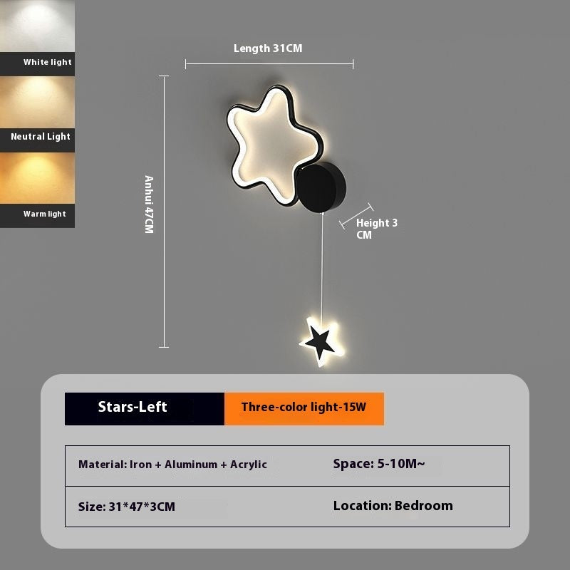 Lámpara de pared para dormitorio con forma de nube y estrella de cinco puntas | Proyect369