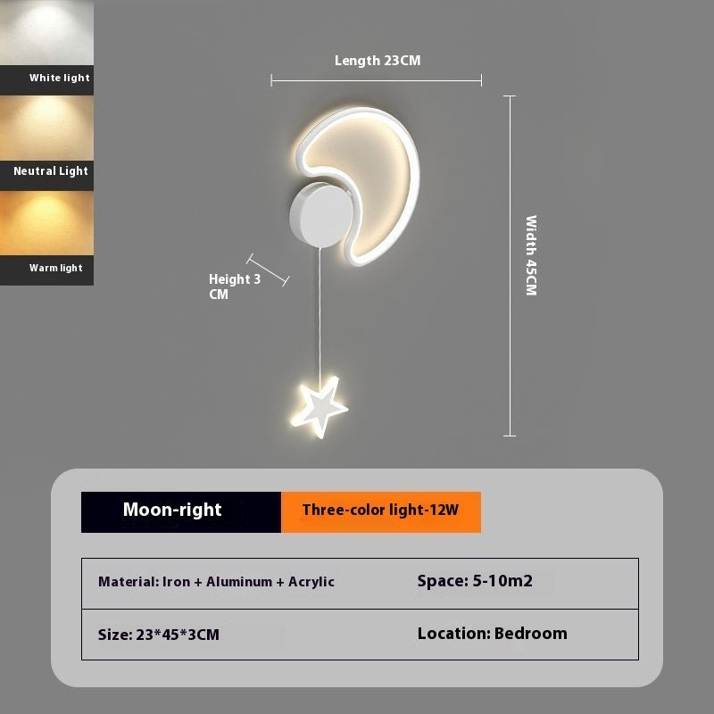 Lámpara de pared para dormitorio con forma de nube y estrella de cinco puntas | Proyect369
