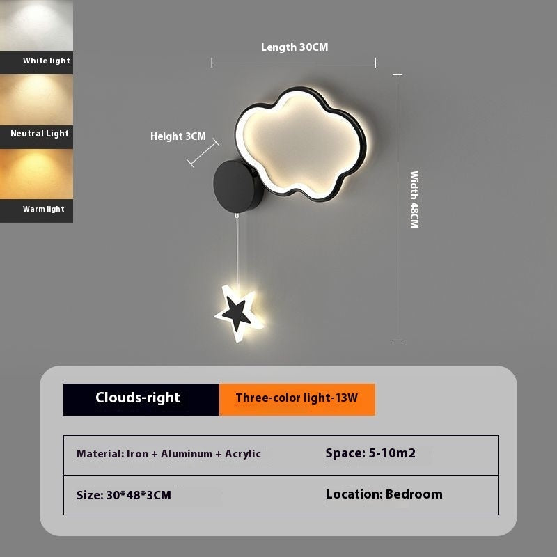 Lámpara de pared para dormitorio con forma de nube y estrella de cinco puntas | Proyect369