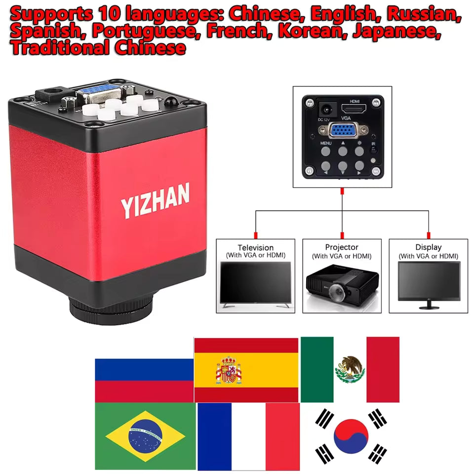Conjunto Microscopio de vídeo Monocular 13MP HDMI USB 60FPS