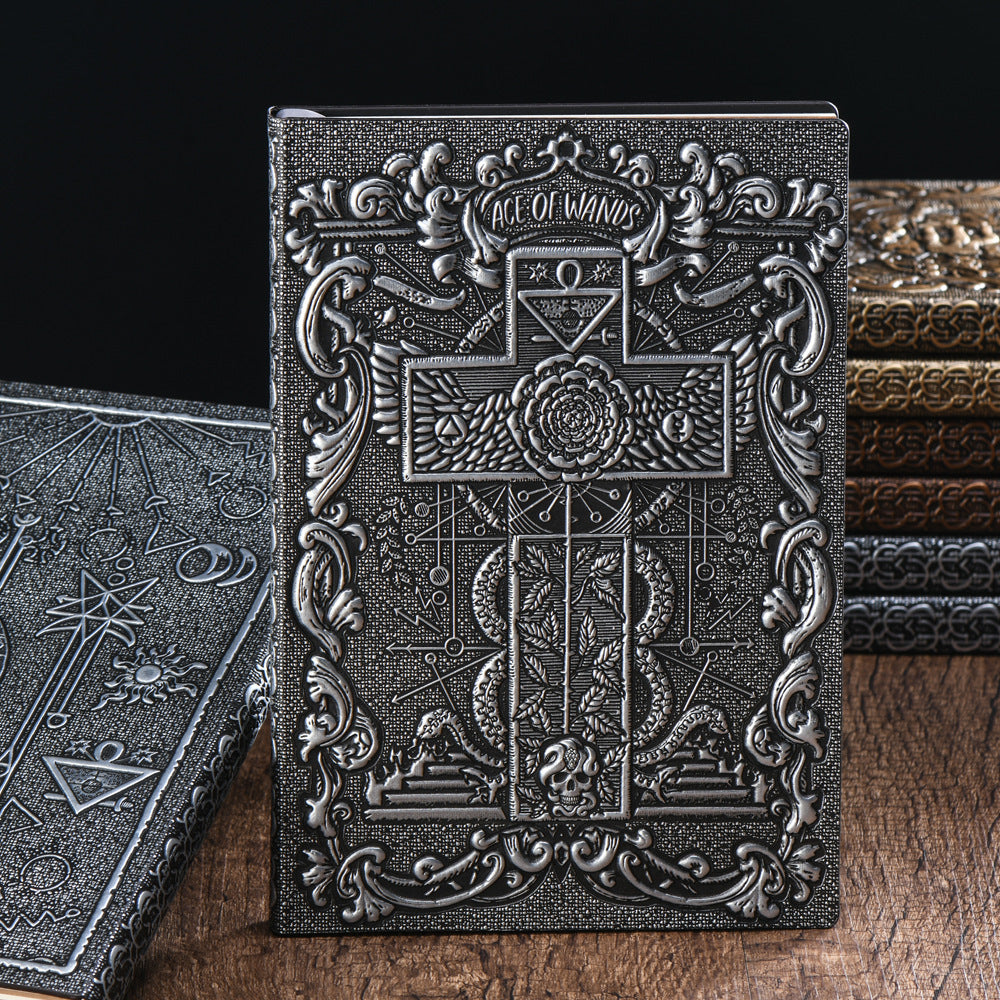 Libreta de notas de bronce PU con relieve retro de cartas del tarot | Proyect369